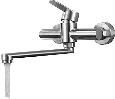 Wasserhahn Wandmontage, 360° Drehbar Edelstahl Küchenarmatur, 23cm Wandarmatur Spültischarmatur, Armatur für Küche Einhebelmischer