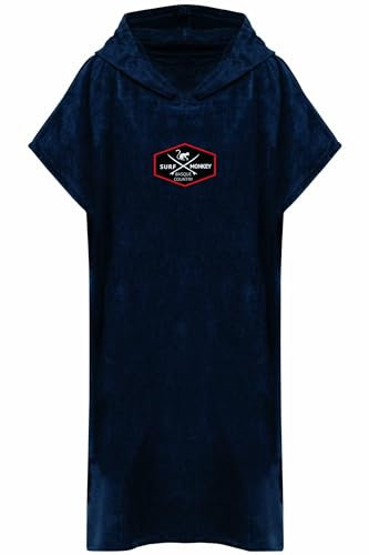 Surf Monkey Poncho serviette de surf avec capuche et poche intérieure en coton biologique (bleu, L/XL)