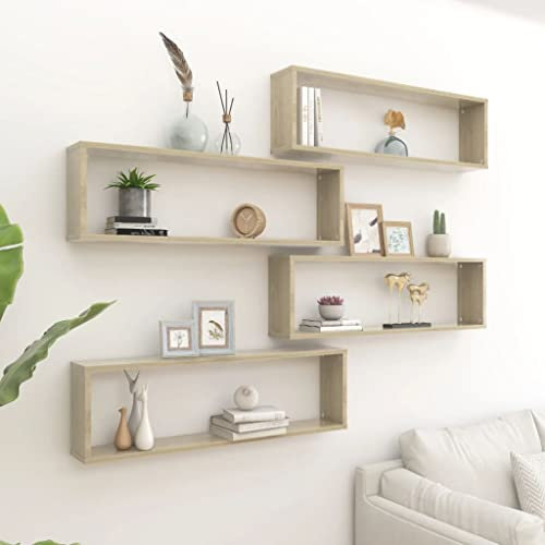qohoio Würfelregale 4 STK. Regale FüR WäNde Wand Regale WüRfel Regal Shelves Wall Wandregal WüRfel Sonoma-Eiche 100x15x30 cm Holzwerkstoff