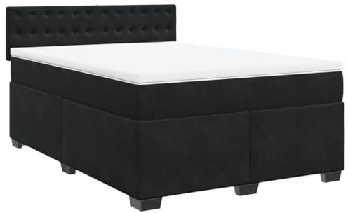 vidaXL Boxspringbett, Polsterbett Bett mit Matratze Matratzenauflage, Bettgestell mit Kopfteil Lattenrost, Doppelbett für Schlafzimmer, Schwarz 160x200cm Samt