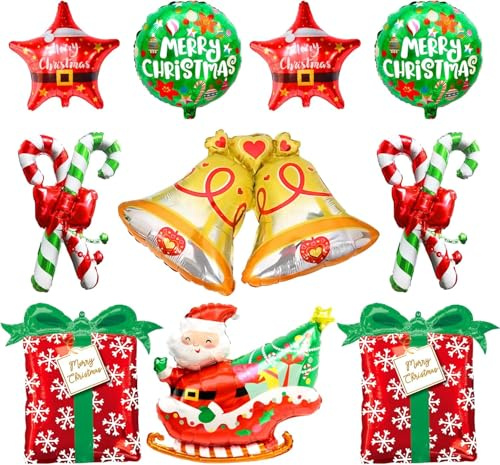 Weihnachten Folienballons, Zuckerstangen Wirbel Weihnachten Luftballons, Rot Grün Candy Weihnachtenballons, Weihnachtsmann Luftballons, für Weihnachtsfeier Deko, Neujahrs Dekoration (10 Stück)