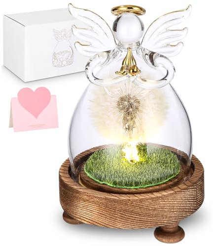 Huifoo Ewige Pusteblume Geschenke, Ewige Pusteblume in Engel Glaskuppel, Wunscherfüller mit LED Licht,Ewig Geburtstagsgeschenk,für Frauen Freundin Mutter zu Valentinstag Weihnachten Geburtstag