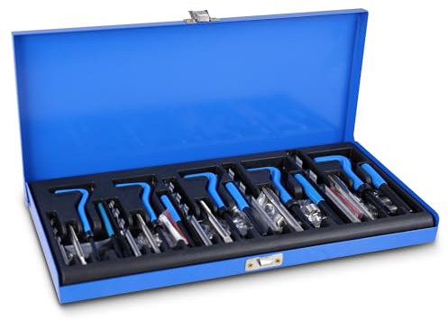 ENVA Gewinde Reparatur Set 131TLG. Gewindereparatursatz für Metrische Innengewinde M5x0,8 mm - M12x1,75 mm Gewindereparatur Set inkl. Gewindebohrer, Spiralbohrer & Gewindeeinsätze