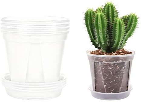 AONYIYI Vaso per orchidee, trasparente, 5 pezzi, 15,24 cm, con fori e piattini, orchidee, per interni ed esterni, balcone, scrivania