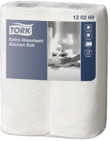 GEEZY Kitchen Rolls - Extra Absorbent 2 Ply Kitchen Towel and 64 Sheets Per Tissue Roll - EU Ecolabel and FSC Certified - Multipurpose Kitchen Paper White Rolls for Home Use Pack of 2