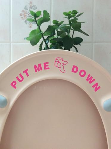 Pack of 2 Fun 'Put Me Down' Toilet Seat Funny Sticker Bathroom Accessories (Pink)