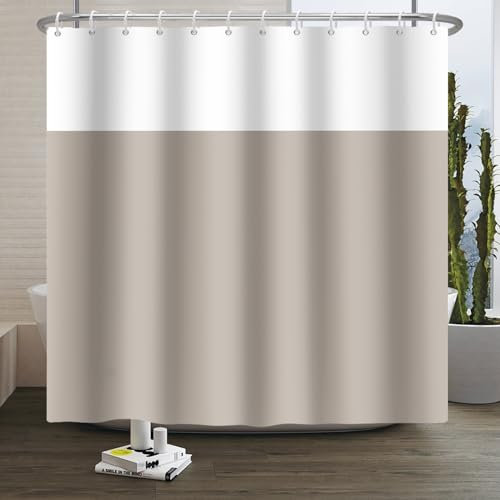 Xiaoterna Rideau de Douche à Rayures Rideau de Douche Moderne à Rayures Blanches et Brunes Rideau de Douche géométrique Abstrait aux Lignes Modernes Tissu résistant à la moisissure 105x160cm