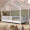 Crazy Pine Hausbett 90x190 cm – Kinderbett aus Naturholz in Weiß mit Rausfallschutz – Montessori Bodenbett mit Höhenverstellbaren Beinen und Abnehmbarer Barriere - Crazy House