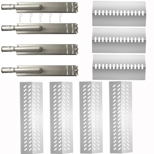 GRILLJOB 4pcs 16516 Stainless Steel Burners for Bull Grill Replacement Parts + 4pcs 16631 Flame Tamer Flavor Bar + 3pcs 16520 Heat Plate Shield Set,Fits for Bull, Lion, Cal Flame 4 Burner Gas Grills