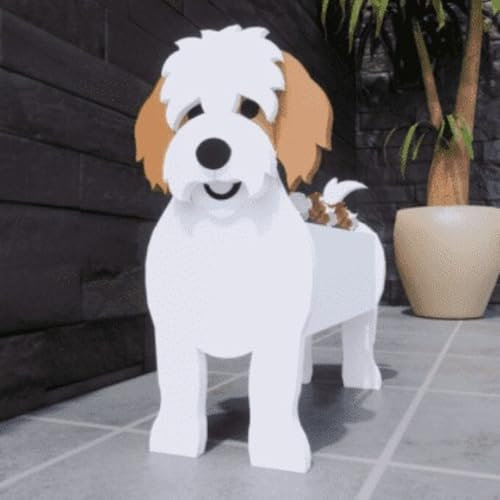 UEGFSIJRF ​Hunde-Pflanzgefäße for die Außendekoration – Terrier-Blumentöpfe im Vintage-Stil, UV-beständig und langlebig, ideal for Terrassen-, Hof- und Gartenliebhaber​(Kava Bear,34 * 24cm)