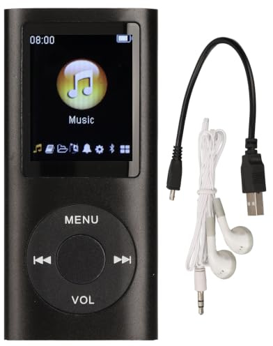 MP3 Player Stylish Multifunctional Lossless Sound Music Player with Earphones, Slim 1.8 Inch LCD Screen Portable MP3 Music Player, Support 64G Memory Card (Black)