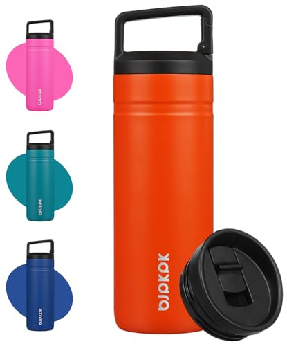 BJPKPK Borraccia termica con 2 coperchi, 600 ml, a doppia parete, in acciaio inox, tazza da caffè da viaggio, tazza termica a bocca larga, arancione