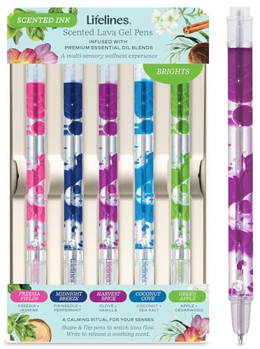 Lifelines Scented Lava Gel Pen Set, 5-Pack (Brights) - 0.5mm Colored Gel Pens Infused with Scented Essential Oil Blends & Mesmerizing Lava - School Supplies for College Kids & Adults
