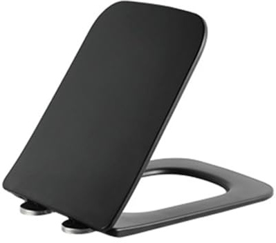 Giural Black Square Toilet Seat Soft Close Loo Seat - 350 * 450Mm Toilet Lid Rectangle UF Material Safe & Easy Clean & Quick Release, Top Fixed, Easy To Install