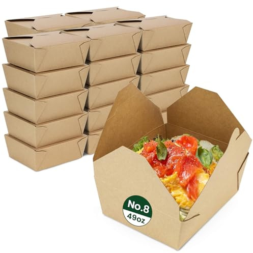 ECONX 49oz No.8 Kraft Takeaway Food Boxes 1400ML Fast Food Cardboard Leak Proof Biodegradable Deli Take out Containers For Sandwich, Cheesecake, Burger Snack Salad Lunch Boxes Party (200)