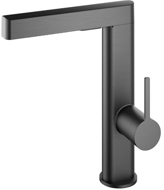 ALPHA HOME Wasserhahn Küche Schwarz, 2 Modi Küchenarmatur mit Brause Ausziehbar, Armatur Küche 360° Schwenkbar, Mischbatterie Küche Edelstahl, L Form Einhebelmischer Spültischarmatur