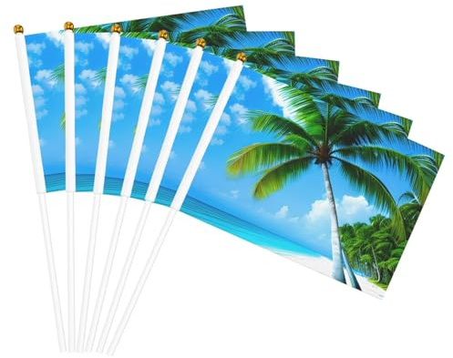Handflagge mit Palmen und blauem Meer, leichte Flagge, Dekoration, für drinnen und draußen, Veranstaltungen, Partys