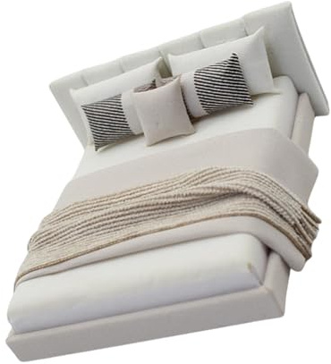 Mocoocouture 1/20 Miniatur Doppelbett Modellfigur Mit Realistischen Und Bettwäsche Puppenhäuser Schlafzimmermöbel Projektdekorationen Miniatur Schlafzimmerzubehör