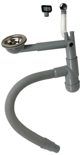 CRUDO PREMIUM Waschbecken Siphon Flexibel mit 2 Anschlüssen - Abfluss Waschbecken Küche, Kunststoff - Flexibler Siphon Küchenspüle mit Überlauf