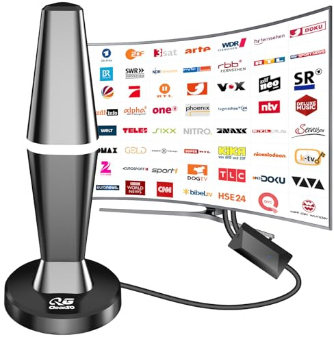 DVTB2 Antenne mit Verstärker,zimmerantenne für DVB-T&DVB-T2 Antennen,450 km Großer Reichweite und 360° Empfang,unterstützt 4K 1080P, TV kostenlos DVB-T2 VHF UHF-3M Koaxialkabel