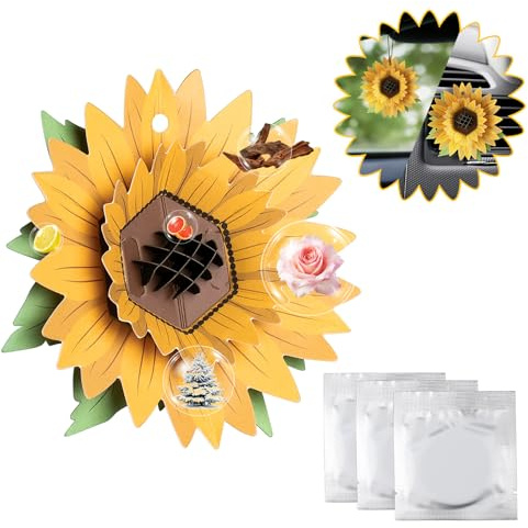 Kwak's Auto-Lufterfrischer – Hängende & Clip-On Duftsonnenblume für Lüftung, inkl. 3 Nachfülltabletten – Langanhaltender Duft für Autoinnenraum(Freesie)