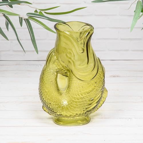 Glass Fish Gluggle Jug Vintage Style Vase Blue, Orange, Green or Pink (Green)