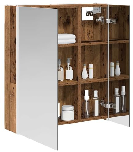 vidaXL Badezimmerspiegelschrank Altholz 63,5 x 15,5 x 70 cm, Stylischer Badezimmeroberfläche, Wandspiegel, Cooles Stauraum, Moderne Vanity, anpassbare Beleuchtung, Platz sparen