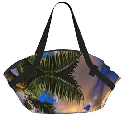 YQxwJL Coperta da picnic 2 in 1 con stampa tropicale Hawaii con palme oceaniche mare tramonto e borsa tote, tappetino da spiaggia per esterni 94 cm, copertura pieghevole per il campeggio