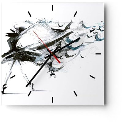 Modern Wanduhr Tanz eine Frau Ballett Aktivität 30x30cm Quadrat Klein Wand Uhr Glas Analog Zimmeruhren Küche Büro Wohnzimmer Glasuhr Wall Clock Dekoration Design Küchenuhr C3AC30x30-3078