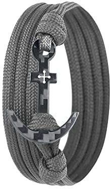 Lion & Son Herren Anker-Armband mit Carbon-Anhänger - Herren Paracord Kette aus Kohlenstoff - Handmade Wickelarmband - Damen-Armband Grau Geburtstag für Ihn (Grey-Anchor)