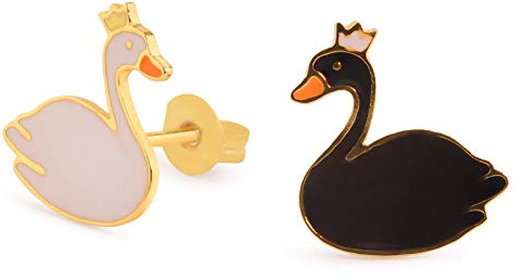 Monkimau Damen Ohrringe Schwan Ohrstecker aus Messing Gold plattiert handbemalt