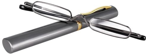 KoKoBin Mini Schmal Lesebrille Federscharnier Metall Lesehilfe Unisex-Sehhilfe mit Etui(Gewehr,+2.5)