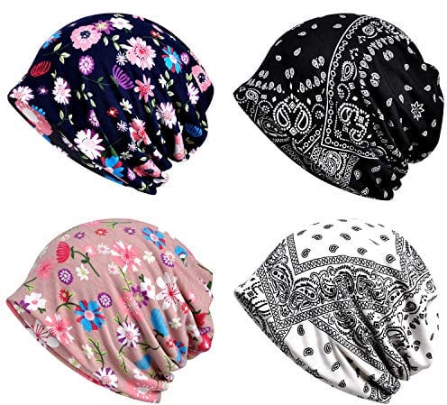 XYIYI Damen Mütze Chemo Hut Slouchy Kopfbedeckungen Kopf Wraps Krebshüte (4Stück Mehrfarbig)