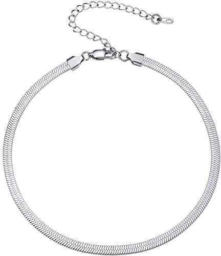 PROSTEEL kurze Kette Collier Damen Edelstahl 5mm Schlangenkette 38cm/47cm verstellbar Choker Necklace Halsband für Frauen Mädchen Modeschmuck Accessoire für Weihnachten Valentinstag