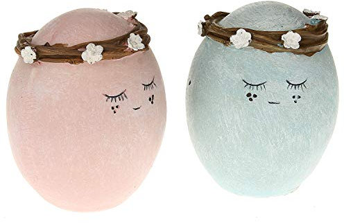MACOSA HOME Oster-Eier 2er Set mit Kranz Oster-Deko modern Ei rosa blau Figur Osterdekoration Tischdeko