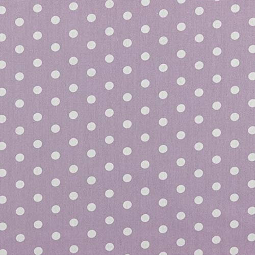 Stoff Meterware Punkte 7 mm Baumwolle - 1 Meter, Schadstoffgeprüft, Gepunktet, Tupfen, Dots, Baumwollstoff, Kinderstoff, Dekostoff, Karneval, Fasching, Kostüme (Weiß auf Flieder)