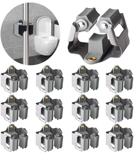 3-H Mop Holder 12 Pack,Brush Holder,Broom Holder Wall Mounted for Kitchen Bathroom Laundry Room Shed Garage Garden(Grey)