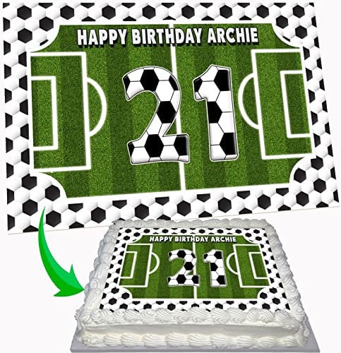 FOOTBALL RECTANGLE BIRTHDAY PERSONALISED ICING EDIBLE LARGE CAKE TOPPER DECORATION SUITABLE FOR USE ON COSTCO CAKE RF-1208