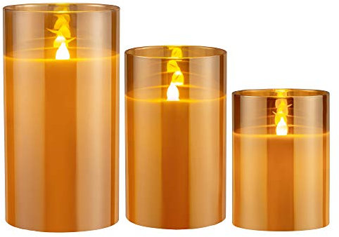 Pauleen 48121 Classy Golden Candle Wachskerze mit Batterie mit Timerfunktion 6H Timer LED Kerze 3er Set