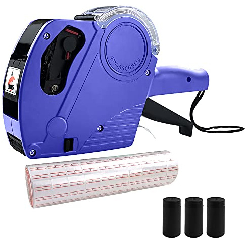 MX-5500 8 siffror prislapppistol med 5 000 vita klistermärkesetiketter och 5 extra bläck, prispistol med etiketter, etikettskapare, prispistolkit, numerisk etikettpistol för kontor