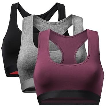DANISH ENDURANCE Damen Cotton Bralette BH, Weiche Bio-Baumwolle, 1er und 3er Pack, BHS ohne Bügel, bequem, angenhmer Halt (Mehrfarbig (1x Dunkelgrau, 1x Schwarz, 1x Weinrot), Small)