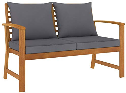 Tidyard Gartenbank mit Auflagen 2-Sitzer Holzbank Sitzbank Gartenmöbel Balkonbank Parkbank Terrasse, Akazienholz Dunkelgrau 120 x 60,5 x 81 cm