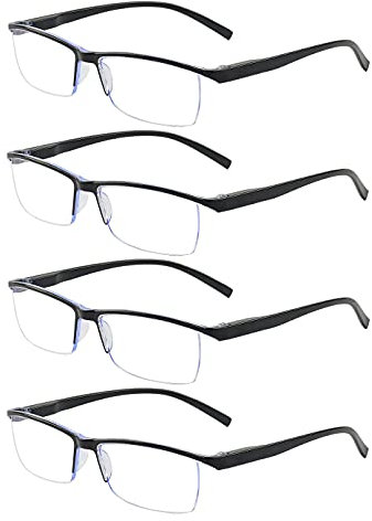 ALWAYSUV 4er Pack Leseglas für Männer Blaulicht blockierende Computerbrille Schwarze Halbrahmen Transparente Linse Lesebrille (Schwarz, 2.25)