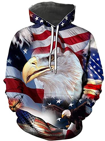 Hisayhe Langarm-Sweatshirt mit amerikanischer Flagge, Kapuzenpullover für Herren und Damen, Farbe1, Medium
