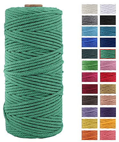 JeogYong Makramee Kordel Dicke Natürliche Baumwollkordel Garn Makramee Seil für Wandbehänge, Pflanzenaufhänger, DIY Handwerk, Heimdekoration, Geschenkverpackung, 3 mm x 100 m (Grün)
