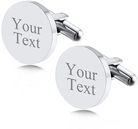 Custom4U Benutzerdefinierte Runde Manschettenknöpfe mit Textgravur Edelstahl 2x Herren Manschettenknöpfe Cufflinks für Hochzeit Vatertag Weihnachten