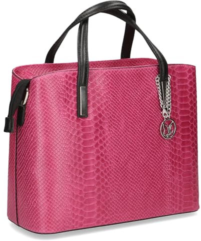 CAPRICE Damen Henkeltasche aus Leder Mittelgroß, Rosa (Pink Reptile), 1