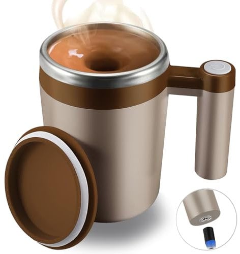 FCSWEET Tazza da caffè auto-mescolante, ricaricabile, magnetica, con 2 pezzi, impermeabile, per miscelare latte/cacao in ufficio/cucina/viaggi, 396,9 g, colore: marrone