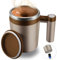 FCSWEET Self Stirring Mug,Rechargeable Auto Magnetic Coffee Mug with 2Pc Stir Bar,Waterproof Automatic Mixing Cup for Milk/Cocoa at Office/Kitchen/Travel 14oz Best Gift - Brown