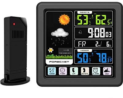 ZGJYSP Projection Alarm Clock with Outdoor Sensor,Projector Dimmable Clock Dual Alarms LCD Display Date Time Temperature Humidity,with USB Weather Forecast for Home Garden (Color:Natural) (Black)